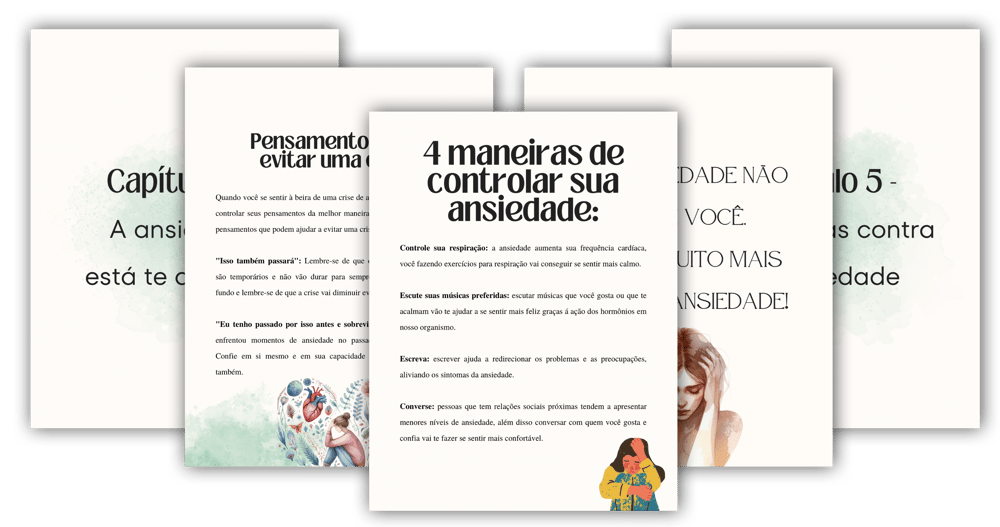 Páginas internas com capítulos sobre como controlar a ansiedade