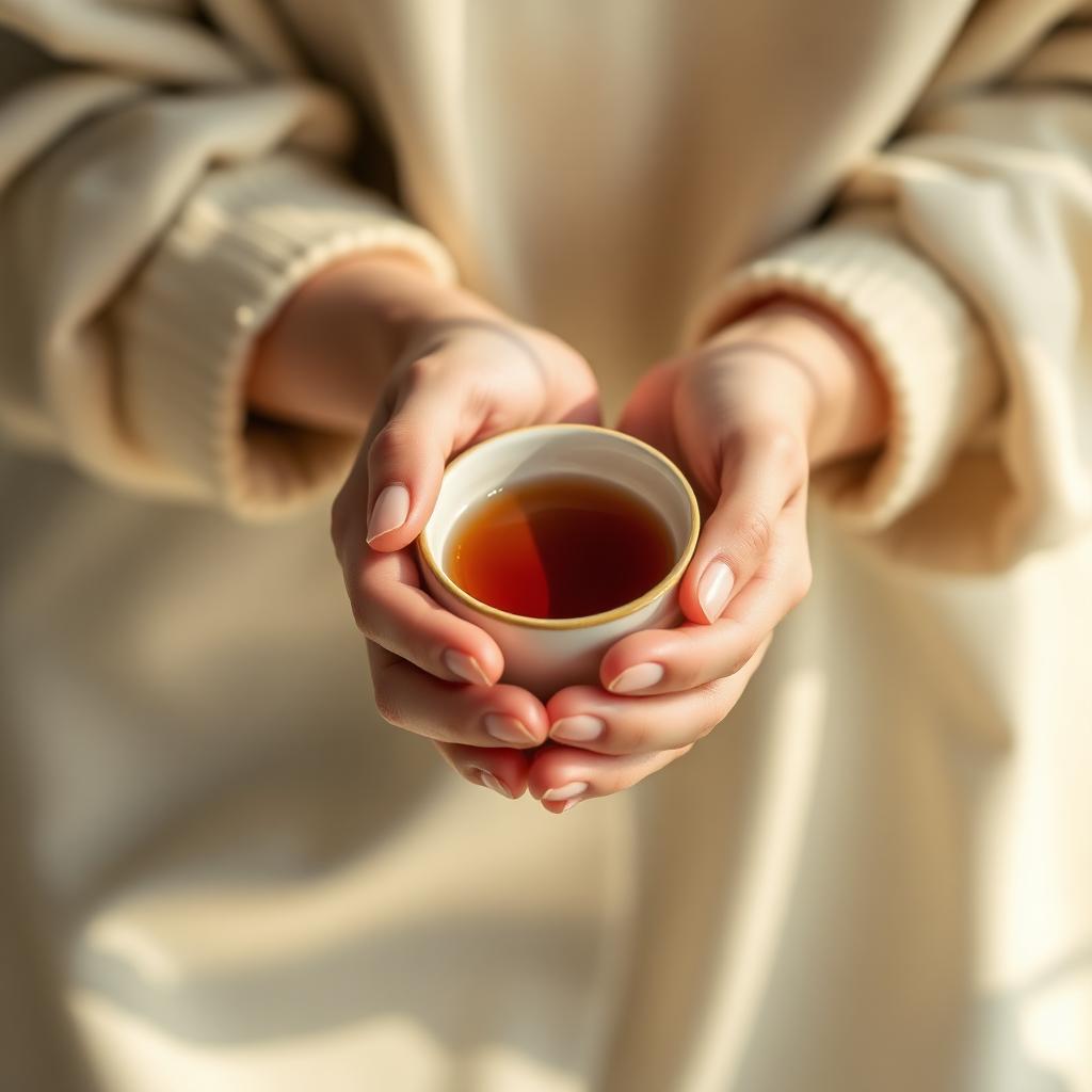 Mãos segurando uma xícara de chá